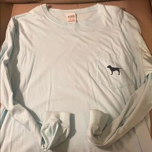 Pink long sleeve light blue/light green tee